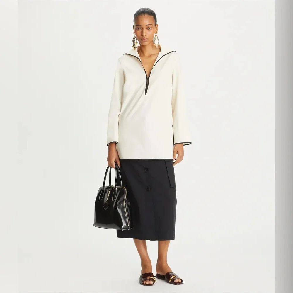 NWT $428 Tory Burch Long-sleeve Cotton Tunic In French Cream - Picture 2 of 6